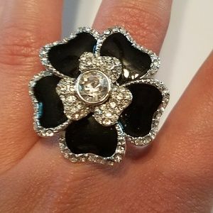 Black and Silver Lia Sophia flower ring.
